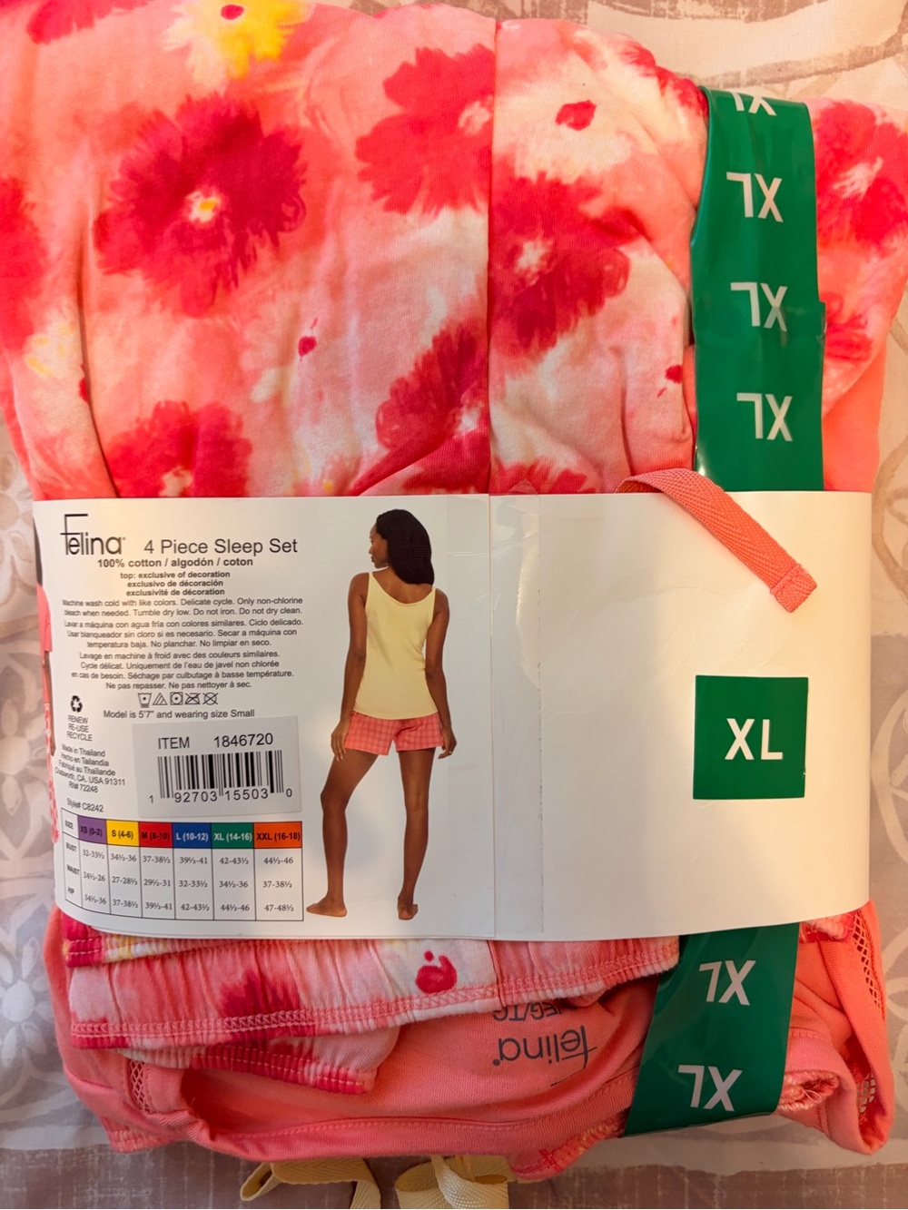 Felina Pink & Coral Floral 4-Piece Cotton Sleep Set - Picture 2 of 2